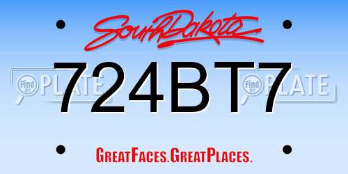 724BT7 South Dakota License Plate