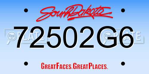 72502G6 South Dakota License Plate
