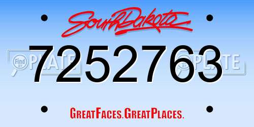 7252763 South Dakota License Plate