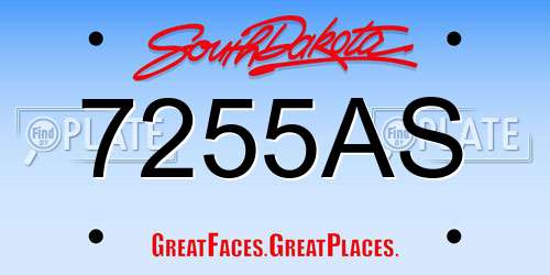 7255AS South Dakota License Plate