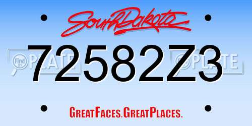 72582Z3 South Dakota License Plate