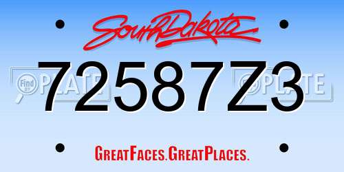 72587Z3 South Dakota License Plate