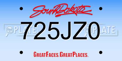 725JZ0 South Dakota License Plate