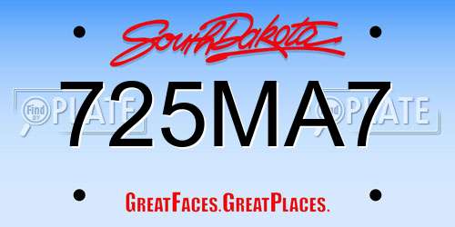 725MA7 South Dakota License Plate