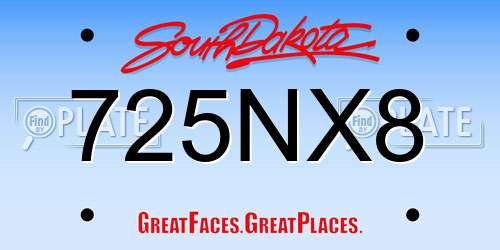 725NX8 South Dakota License Plate