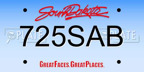 725SAB South Dakota License Plate