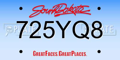725YQ8 South Dakota License Plate