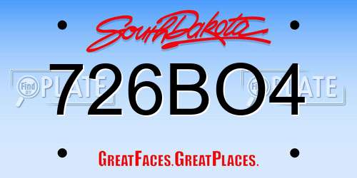 726BO4 South Dakota License Plate