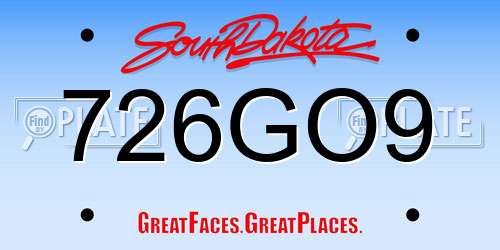 726GO9 South Dakota License Plate
