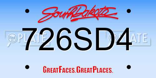 726SD4 South Dakota License Plate