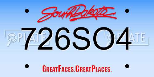726SO4 South Dakota License Plate