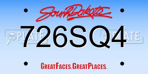726SQ4 South Dakota License Plate