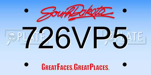726VP5 South Dakota License Plate