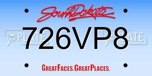 726VP8 South Dakota License Plate