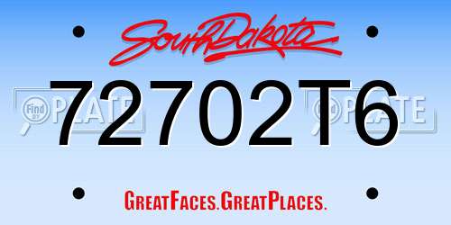 72702T6 South Dakota License Plate