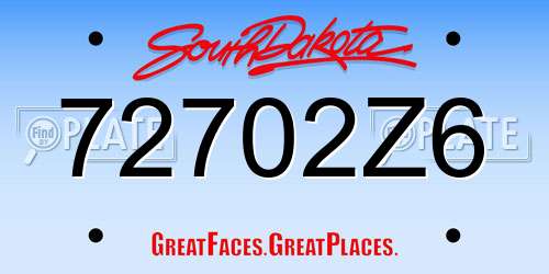 72702Z6 South Dakota License Plate