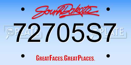 72705S7 South Dakota License Plate