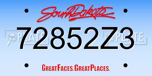 72852Z3 South Dakota License Plate