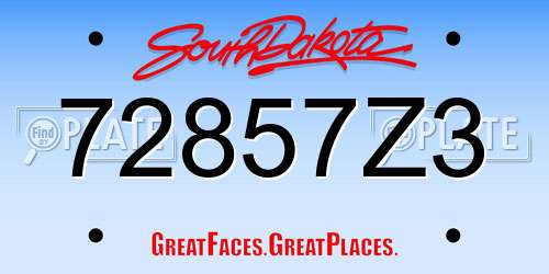 72857Z3 South Dakota License Plate