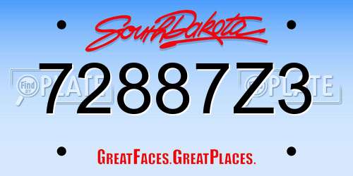 72887Z3 South Dakota License Plate