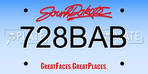 728BAB South Dakota License Plate