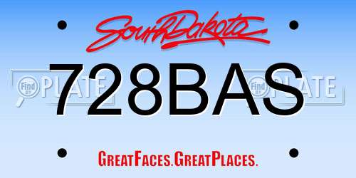 728BAS South Dakota License Plate