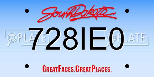 728IE0 South Dakota License Plate