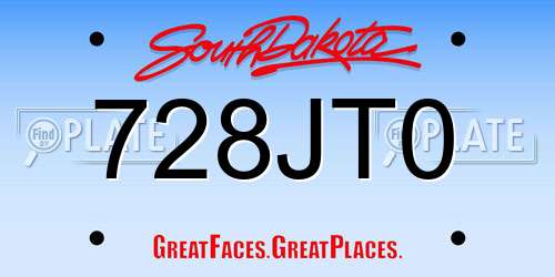 728JT0 South Dakota License Plate