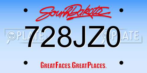 728JZ0 South Dakota License Plate