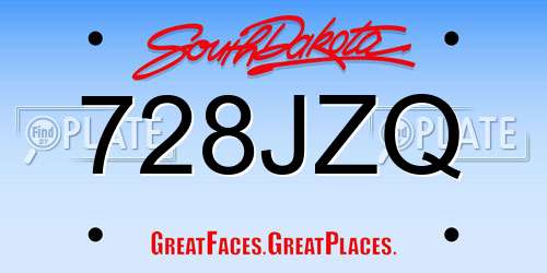 728JZQ South Dakota License Plate