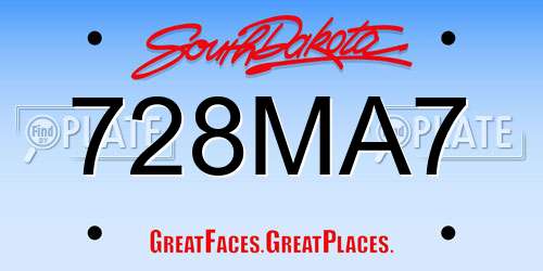 728MA7 South Dakota License Plate