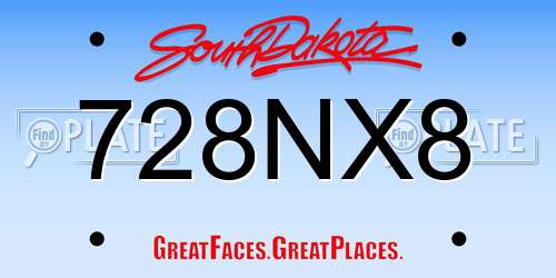 728NX8 South Dakota License Plate