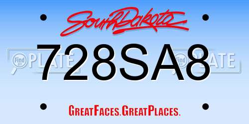 728SA8 South Dakota License Plate