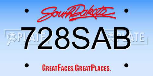 728SAB South Dakota License Plate
