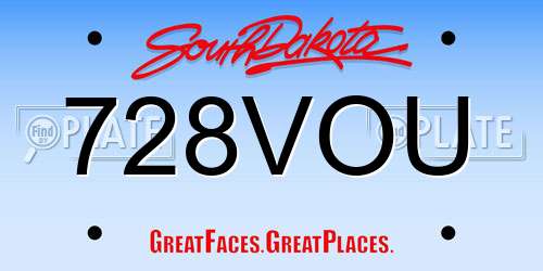 728VOU South Dakota License Plate