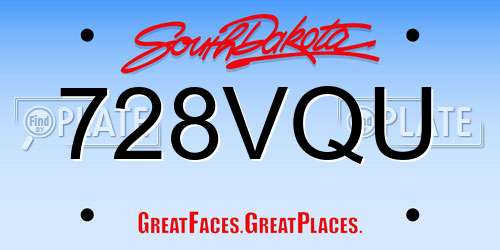 728VQU South Dakota License Plate