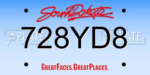 728YD8 South Dakota License Plate