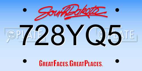 728YQ5 South Dakota License Plate