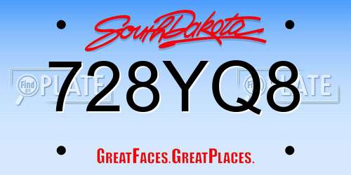 728YQ8 South Dakota License Plate