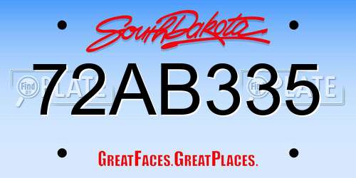 72AB335 South Dakota License Plate