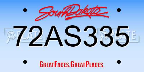 72AS335 South Dakota License Plate