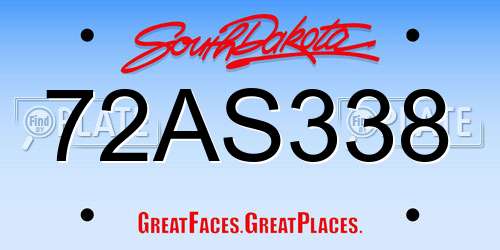 72AS338 South Dakota License Plate