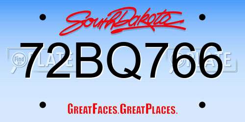 72BQ766 South Dakota License Plate