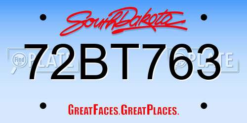 72BT763 South Dakota License Plate