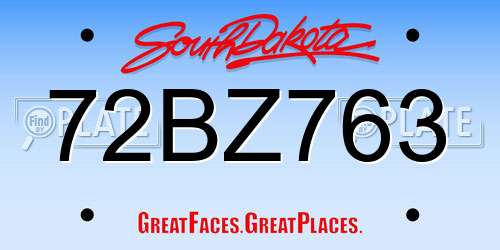 72BZ763 South Dakota License Plate
