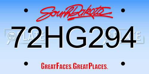 72HG294 South Dakota License Plate