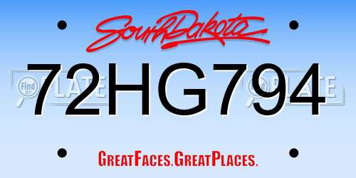 72HG794 South Dakota License Plate