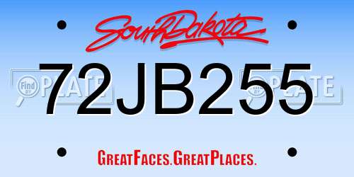 72JB255 South Dakota License Plate
