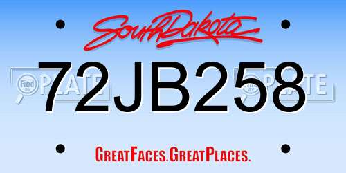 72JB258 South Dakota License Plate