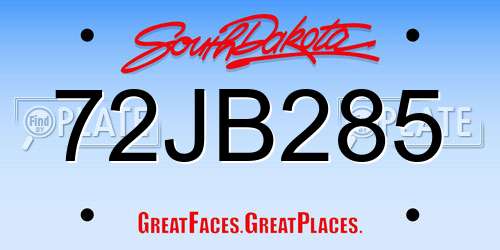 72JB285 South Dakota License Plate